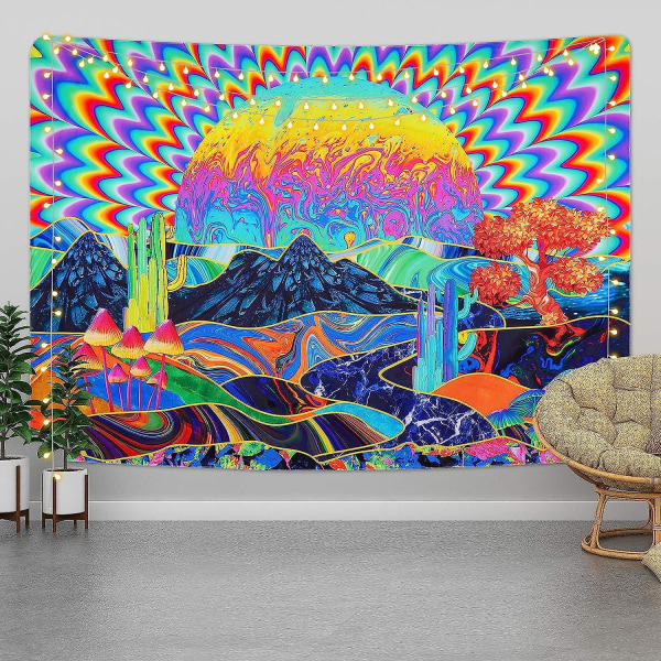 Trippy psykedelisk veggteppe Abstrakt fjelllandskap Hjemmeinnredning Soveromsdekor Flerfarget 130x150cm