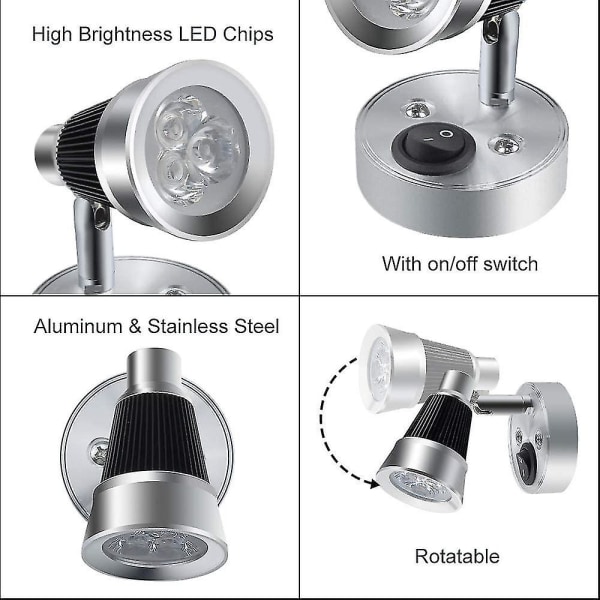 12V LED RV Leselys, 3W RV Leselampe RV Spotlight Vegglampe for RV Interiør