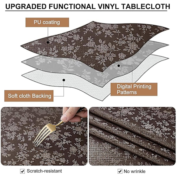 Vandtæt Vinyl Dug, Rektangulær Robust Dug, Aftørbar Dug Til Køkken Og Spisestue (Kaffe 1, 52\" X 70\")