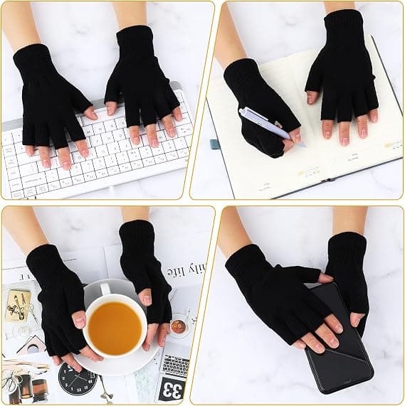 Dobbeltpakke fingerløse termohandsker - Tykke strikkede touchscreen-elastiske vanter til vinter, unisex.