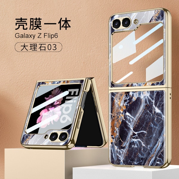 Etui til Samsung Z Flip6 foldetelefon - Kreativt marmor-design med elektroplettet glas 3