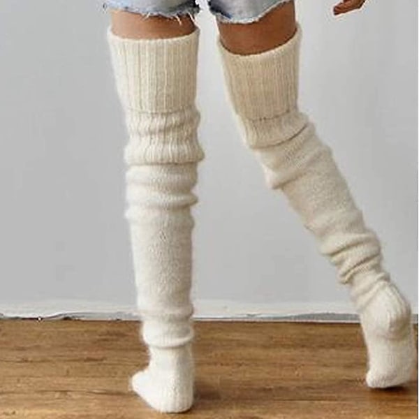 Lårhøye sokker for kvinner Vinterkabel strikket over knehøye sokker Bootsokker Heilwiy Gave