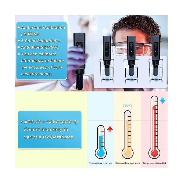 5-i-1 Digital pH-måler til pH/TDS/EC/salinitet/temperatur, med samtidig datavisning, til hydroponik