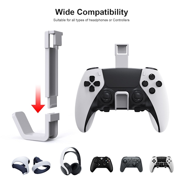 2 st universella handkontroll-headset-hållare kompatibel med Ps5/ps5 Slim-konsol, hörlurar väggmonteringshållare hängare krok