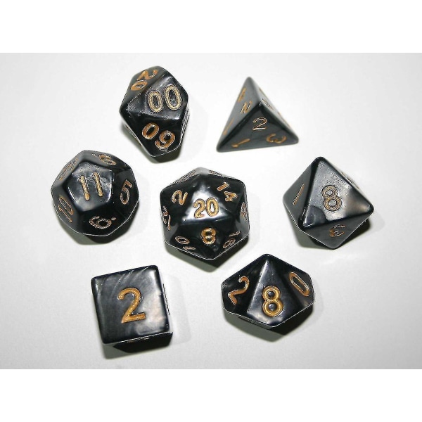 Pearl Polydice Set - Charcoal - 7 standardstorlek tärningar för D&D och andra Rpgs