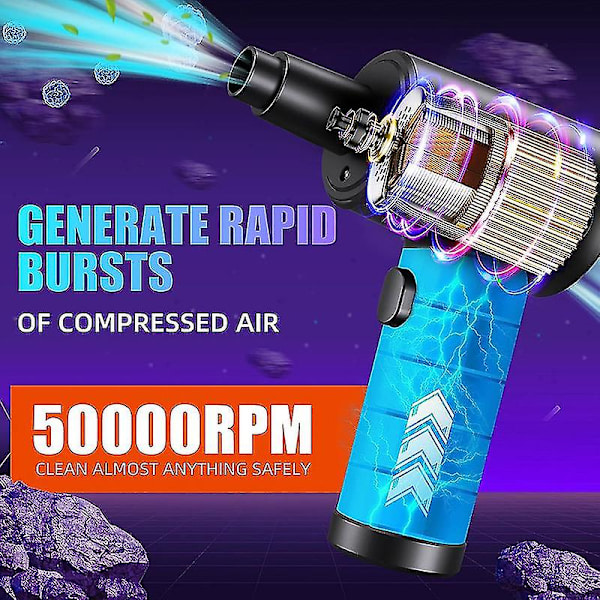 Komprimerad luft spray dammsugare, 3-hastighets 91000 varv/min elektrisk dammsugare tangentbord rengöring luft spray med 7600 mAh batteri, rengöringsborste och Usb Qui
