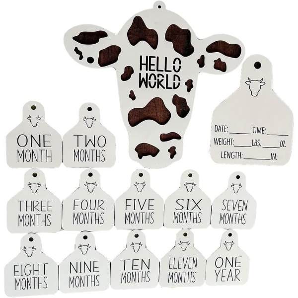 14 stk tre 3d Highland Cow-tema Baby Månedlige Milestone Markers Fødselskunngjøring, Highland Cow Milestone Markers