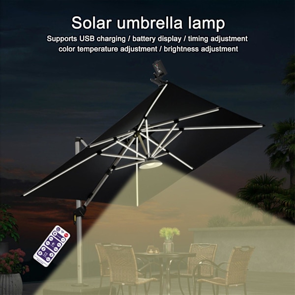 Solcellslampor för paraply utomhus - Tidsinställd fjärrkontroll - Solcellslampor för uteplats - LED-paraplylampor för strandtält, camping, trädgårdsfest