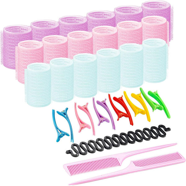 Ljuslila 4,5 + rosa 3,6 + ljusblå 2,5) * 6 set med 12 plastklämmor i slumpmässiga färger + 2 kammar + 1 flätade verktyg