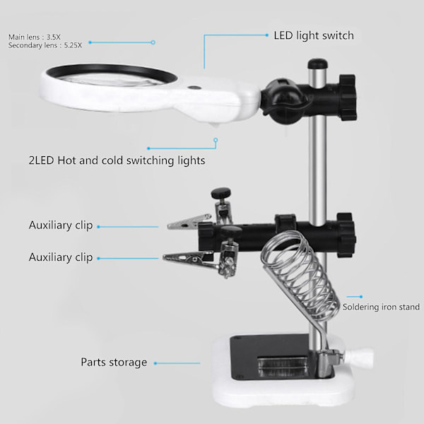 Lupe loddestasjon med LED-lys skrivebordsforstørrelsesglass for maling