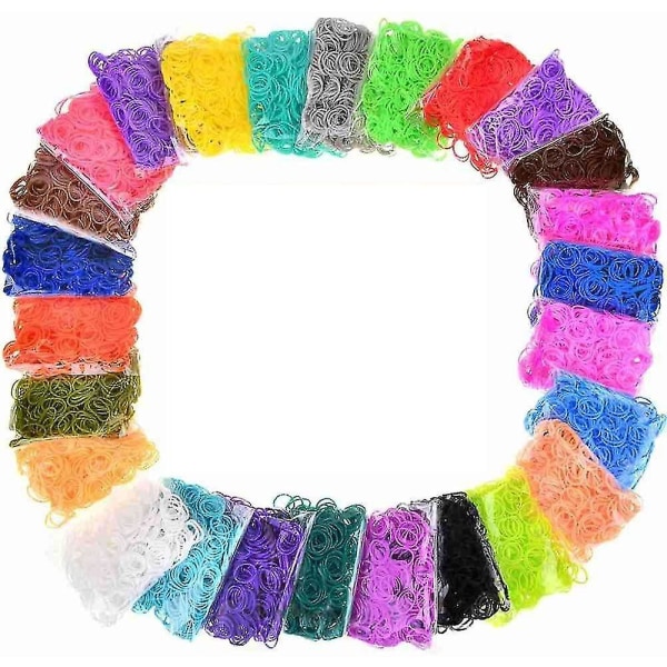 Refill-kit för gummiband, 12730+ premium loom bands i 26 färger med 500 clips, 6 krokar