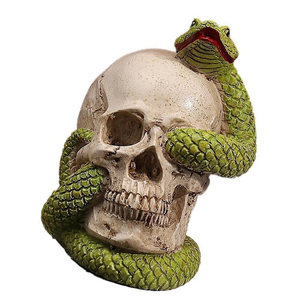 Dødningehoved Figur Skræmmende Dødningehoved Dekoration Resin Dødningehoved Med Slange Håndværks Ornament Til Hylde Bord Kaffe