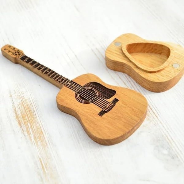 Akustisk gitarrplocklåda av trä med stativ, personlig gitarrlåda för val, personlig gitarrplocklåda i trä med stativ