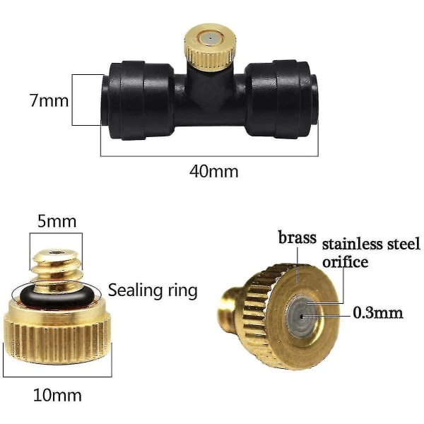 1/4'' Slip-lock Dimmunstycken Kit 12x Mässing Mister Munstycken 0,3 mm 10/24 Un