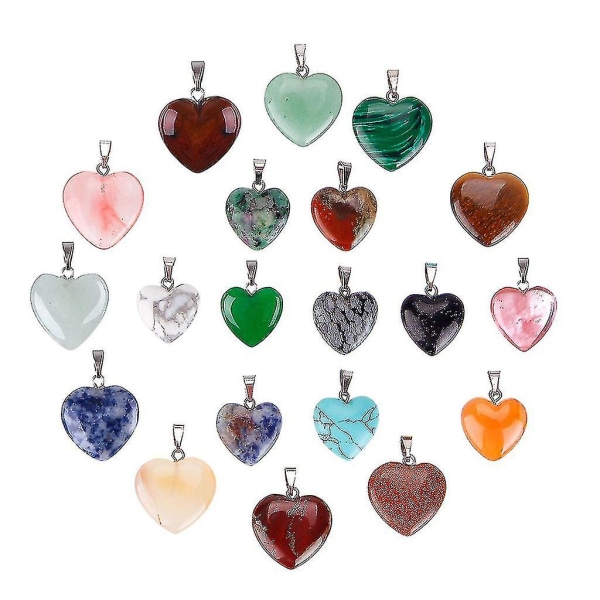 20 stykker Hjerteform Stenvedhæng Chakra Perler Krystal 2 Forskellige Størrelser