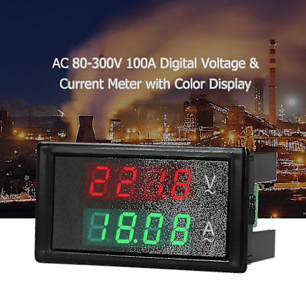 AC 80-300V 100A Digital Voltmeter Ammeter Amperage Tester Måler Grønn Rød LED Amp Dobbel Skjerm AC Panel Strømmåler Tester Med Strømtransformator