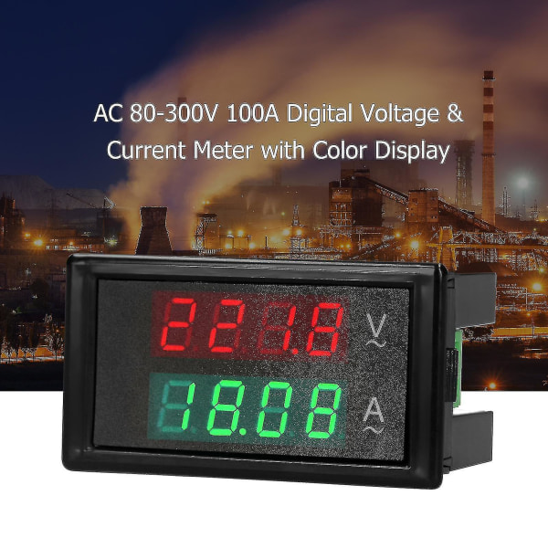 AC 80-300V 100A Digital Voltmeter Amperemeter Amperage Testare Mätare Grön Röd LED Amp Dubbel Display AC Panel Ström Mätare Testare Med Strömstransformator