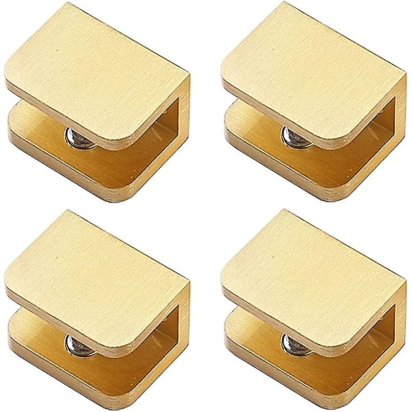 4-pack Glasklämma, Borrfri Glashylla Fäste Klipp Stöd (för 10mm-12mm Glas, Guld)