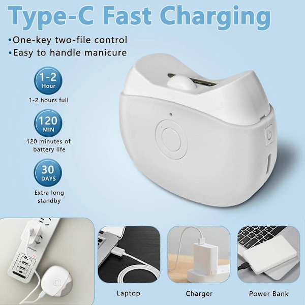 Elektrisk mini nagelklippare med ljus och justerbara hastigheter för precisionsklippning.