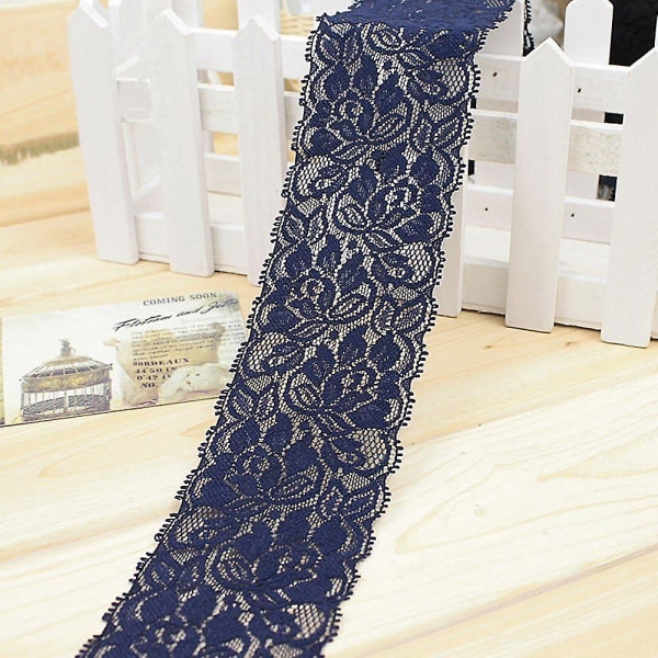 5 m elastinen pitsinauha kukkakoristelu Stretch nauha ompelunauha mekko hame koristelu itse käsitöitä, tummansininen