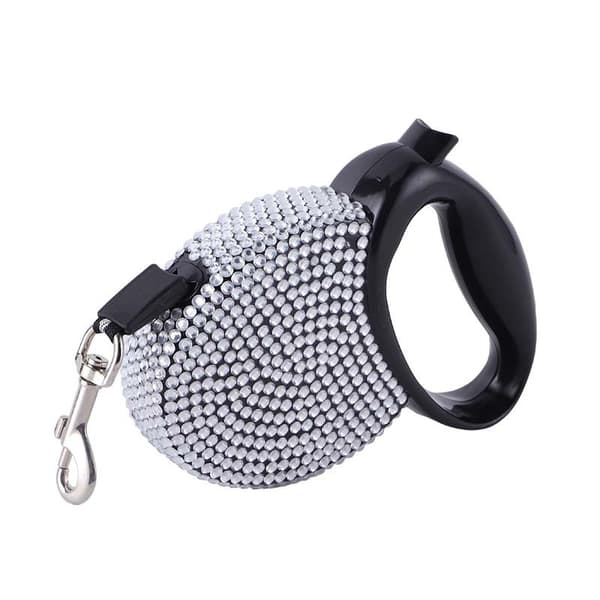 Infällbart hundkoppel med strass, Bling 3m, Rosa kattkoppel för små raser, Presentavfallspåsedispenser ingår, 360 trasselfri