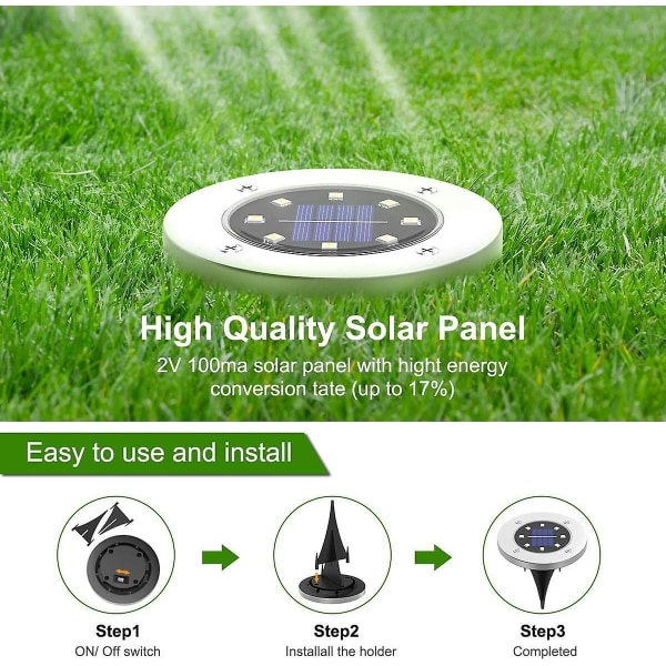 Solar hagelys - 8led underjordisk lys, vanntett stilys solcelledrevet, 4 stk