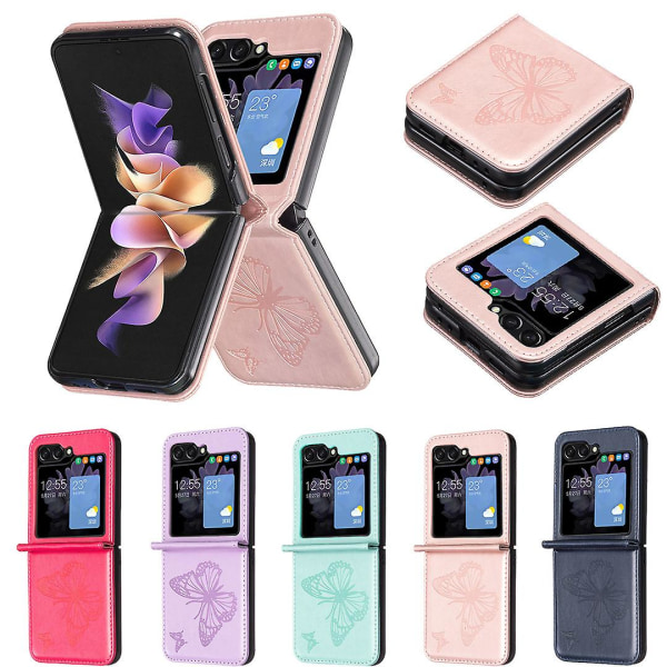 Z Flip 5 Case, Butterfly Preget Pu Læder Flip Case til Samsung Galaxy Z Flip 5