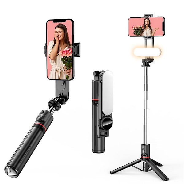 Langaton Selfie-tikku Tripod-jalusta valolla Bluetooth-kaukosäätimellä Laajennettava Tripod iPhone- ja Mobiilipuhelimille Tiktok Live-lähetykseen