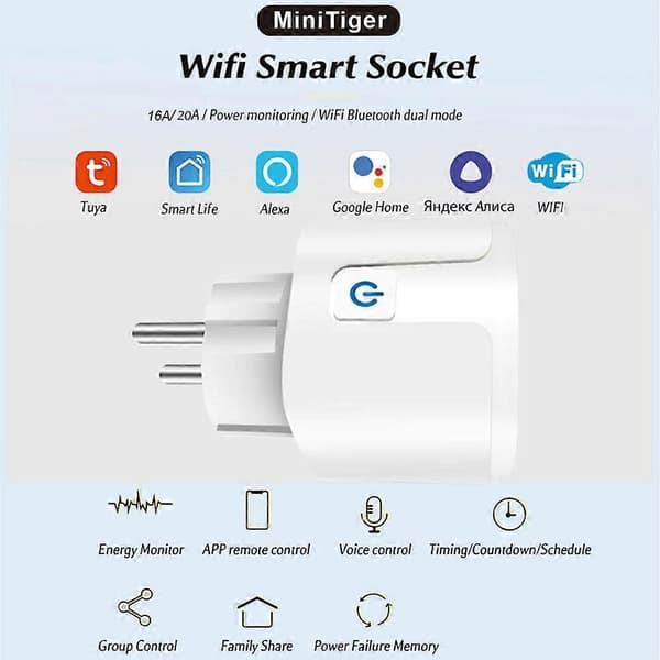 Tuya WiFi Smart Socket Plug 16A/20A EU - Strömövervakning & APP-kontroll fungerar med Alexa Google Home 20A EU PLUG