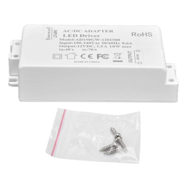 LED-driver 18W Strømforsyningstransformator AC100240V til DC12V 1.5A Utgang for LED-lys Skrivebordslampe Utendørslys