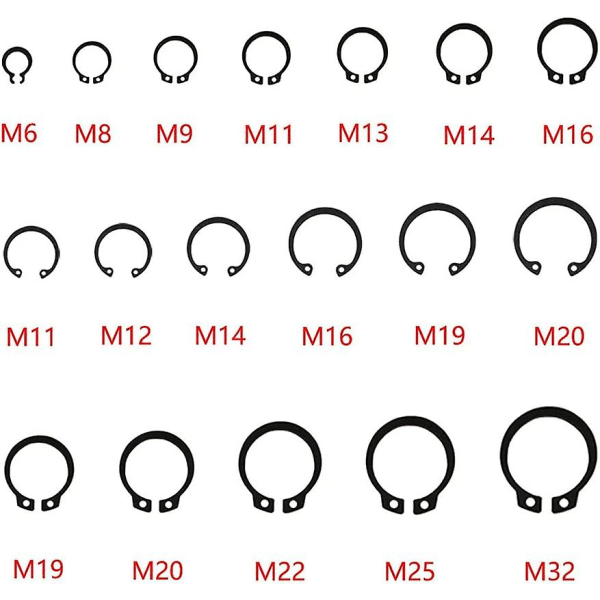 Externa låsringar 300 delar Låsring Sortiment Snap Circlip Sortiment Svart Låsring Sortiment Externt Snap Kit Hållarsats för inomhus & utomhus-7