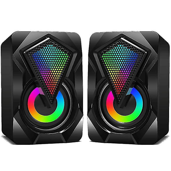 Datorhögtalare, USB-högtalare 10 W 2.0 Stereo-högtalarsystem med färgglada LED-lampor för PC-dator, skrivbord, bärbar dator, smartphone