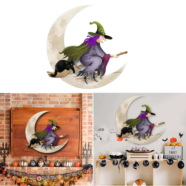 2023 New Upgraded Halloween Witch Moon Wall Decor - Metal Wall Art Decoration With Witch And Moon Pattern - 30 X 30cm