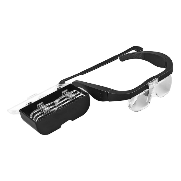 Brilleforstørrelsesglass LED Oppladbar Close Work Head Forstørrelsesglass for briller med 1,5 2,5 3,5 5X Lens 2 Light