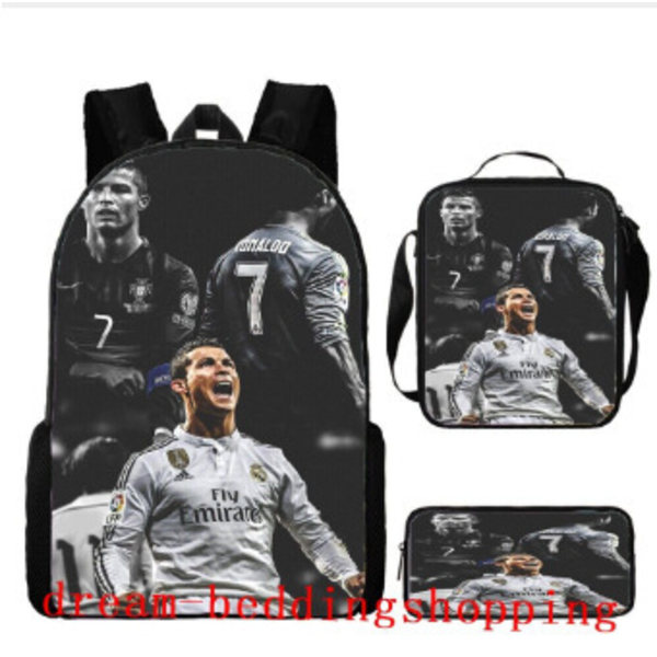 Football Print School Bag, Lunch Bag and Pencil Case Three-piece Set