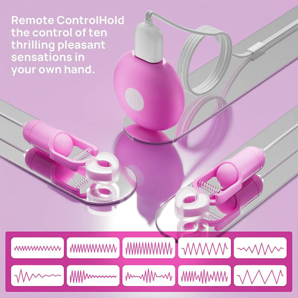 10-modus silikon brystvorteklemme vibrerende brystklemmer Elektrisk brystvortestimulator med fjernkontroll Rc
