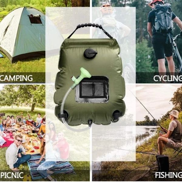 Camping Solvarmebruserpakke, 20L Bærbar Solvarmebruserpakke Rejse Campingbruser Varmt Vandbruser med Bruserhoved og Afbryder