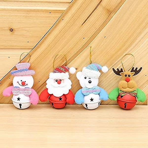 4 stykker juletrærpynt anheng jingle bell klokke dekorasjon tre anheng farget stripe snømann julenissen bjørn elg klo