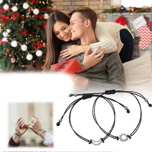 2 st armbandset för kvinnor handflätat svart trådrep bohemisk sol