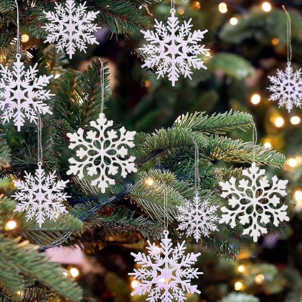 36-pak plastik hvid snefnug ornamenter - hængende snefnug dekorationer (1 pakke)
