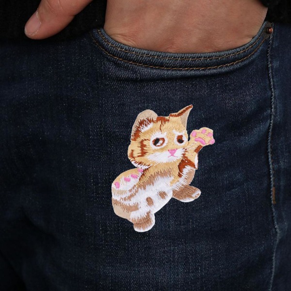 Diy Animal Cat Broderi Sy På Patch Badge Klær Stoff Applikasjon