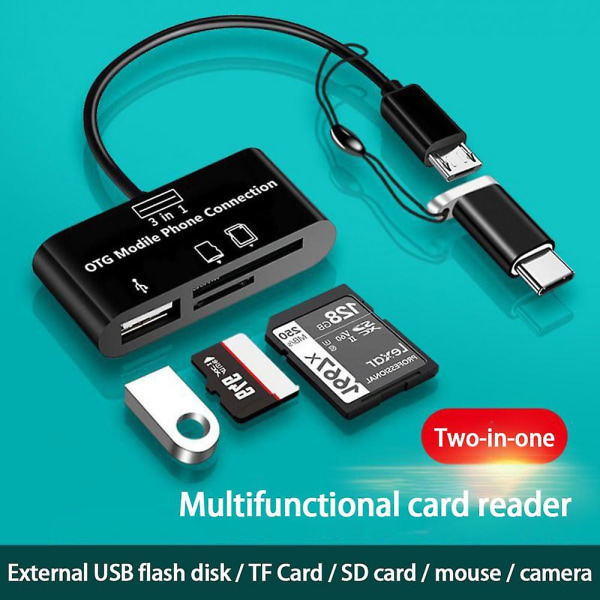 3 i 1 minneskortläsare Micro USB Type C Adapter Usb-c Minneskortsadapter Flerkortsläsare