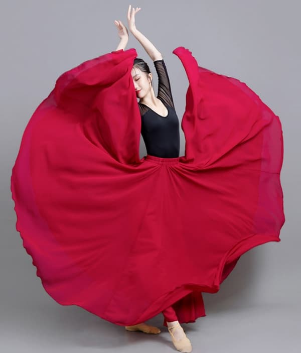 720 Silkeaktig Tynn Chiffon Elastisk Midje Lang Magdans Skjørt Red 90CM