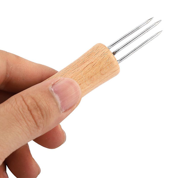 Grillgafler i rustfritt stål med trehåndtak, 4 stk, for kjøtt og frukt