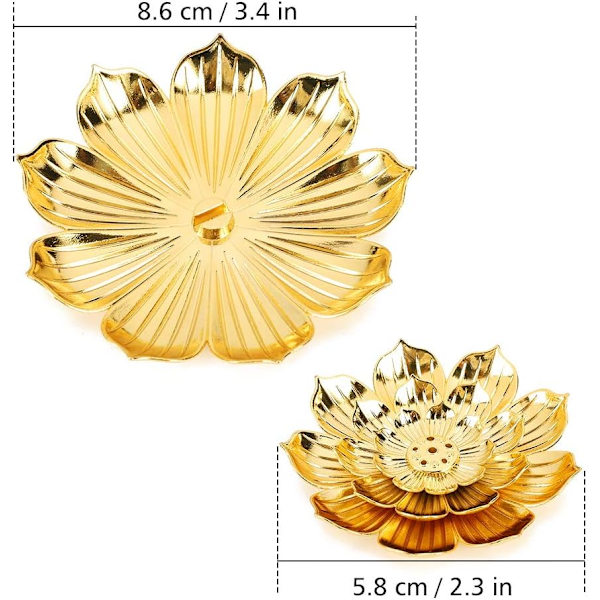 Rökelsehållare i zinklegering, Lotus Stick Rökelsebrännare, Rökelsehållare för Stick/Spiral/Kon Rökelse, med Askkopp, Guld