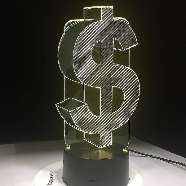 Nyhed 3d Usd Dollar Sign Home Decor Lamp Flash Party Atmosphere Touch 7 Color