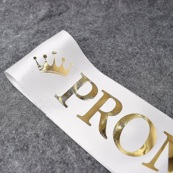 Katea "prom King" og "prom Queen" sashes - konfirmasjonsfest skolefesttilbehør, hvit med gulltrykk - -