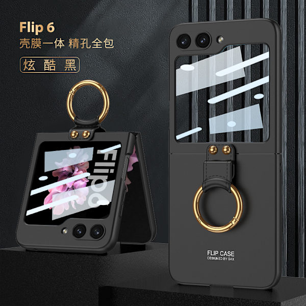 Samsung Galaxy z flip6 mobiltelefonfodral ring hopfällbart kreativt skal film integrerad ultratunn flip6 Cool Black