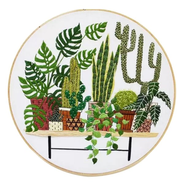 Brodert sett med trykt korsstingdesign - Potted Plant Ec003