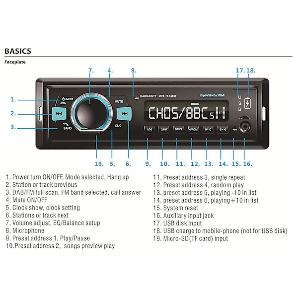 Dab Car Digitaalinen Radiosoitin Bt 4.2 Auton Äänisoitin Dab/dab+/fm Vastaanotin Tukee U-Levyä Ja Tf Autoa